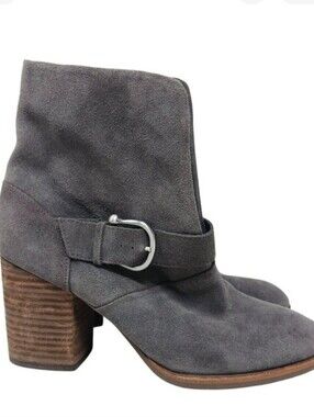 Isola LAVOY Gray Suede Heeled Ankle Boots With Buckle Strap Size 9.5M Leather